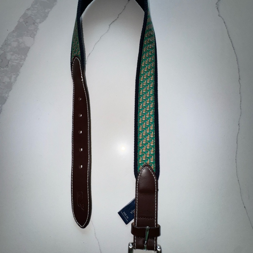 Vineyard Vines Brown Leather Belt with Blue Accent SIZE 30